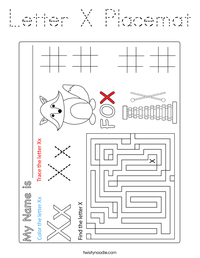 Letter X Placemat Coloring Page
