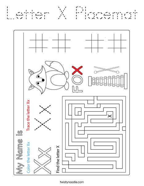 Letter X Placemat Coloring Page
