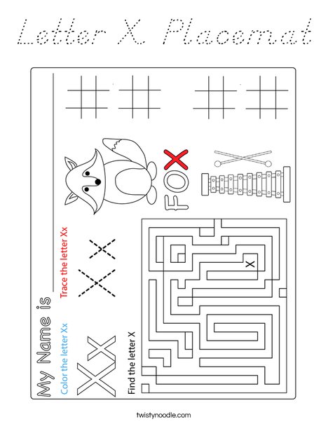 Letter X Placemat Coloring Page