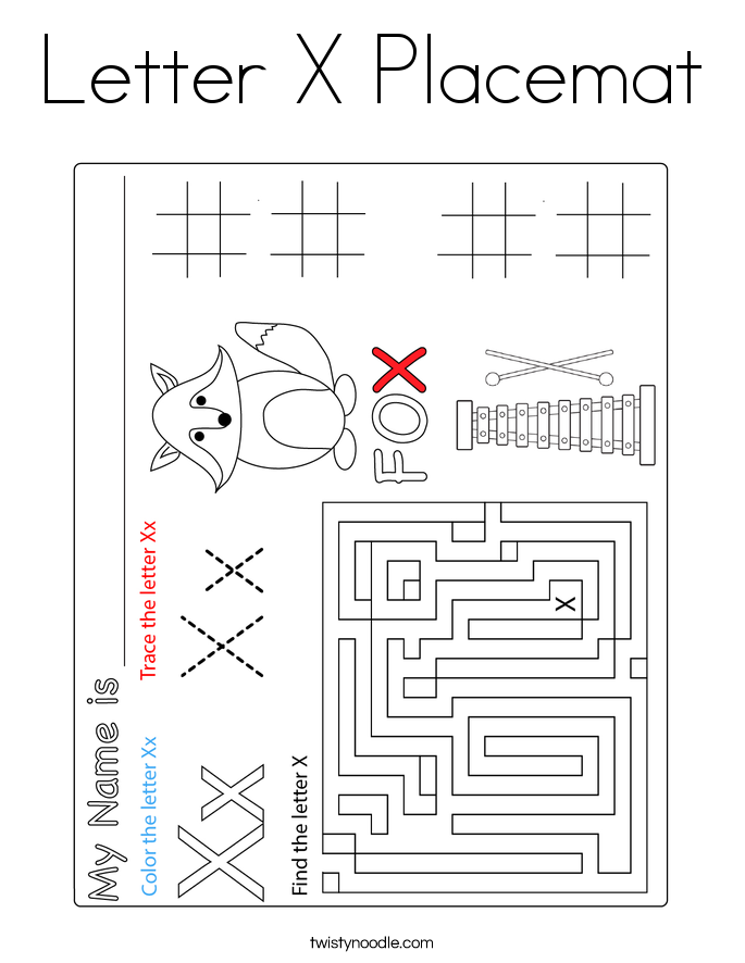 Letter X Placemat Coloring Page