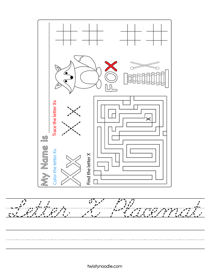 Letter X Placemat Worksheet