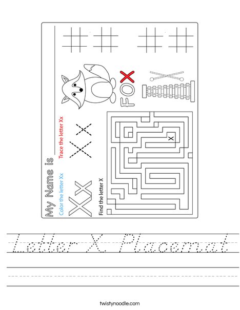 Letter X Placemat Worksheet