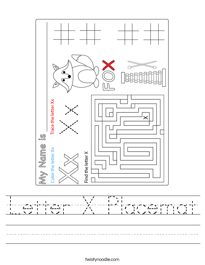 Letter X Placemat Worksheet