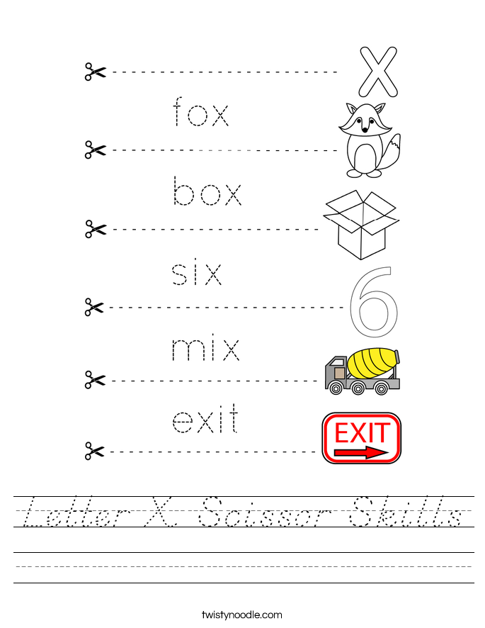 Letter X Scissor Skills Worksheet