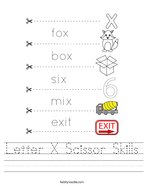 Letter X Scissor Skills Handwriting Sheet