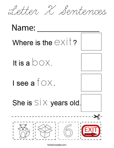 Letter X Sentences Coloring Page