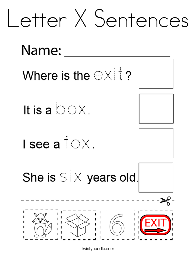 Letter X Sentences Coloring Page