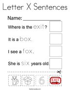 Letter X Sentences Coloring Page