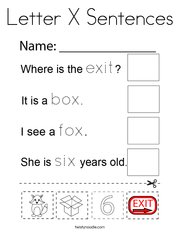 Letter X Sentences Coloring Page