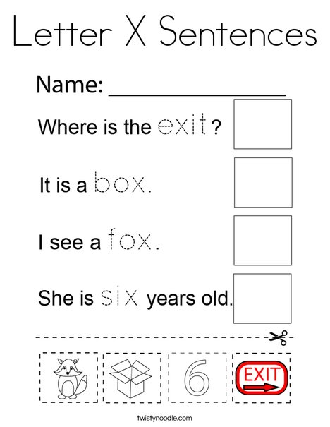 Letter X Sentences Coloring Page