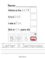 Letter X Sentences Handwriting Sheet