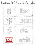 Letter X Words Puzzle Coloring Page