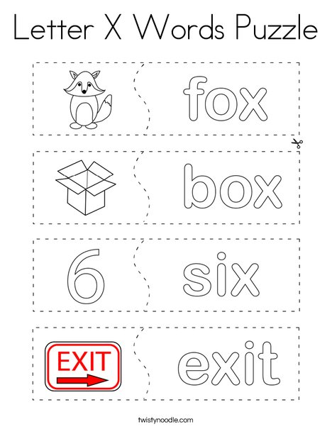 Letter X Words Puzzle Coloring Page