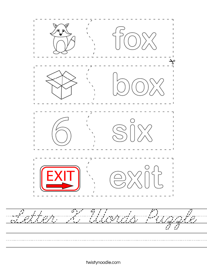 Letter X Words Puzzle Worksheet