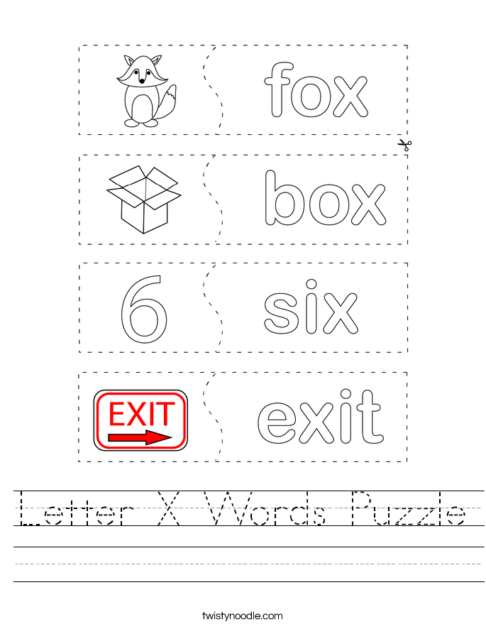 Letter X Words Puzzle Worksheet