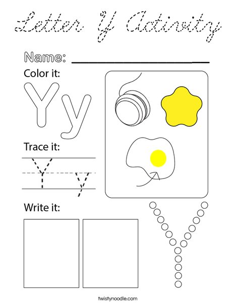 Letter Y Activity Coloring Page