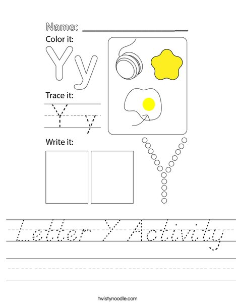 Letter Y Activity Worksheet