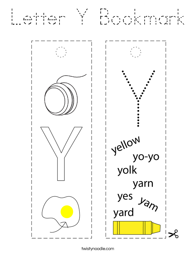Letter Y Bookmark Coloring Page