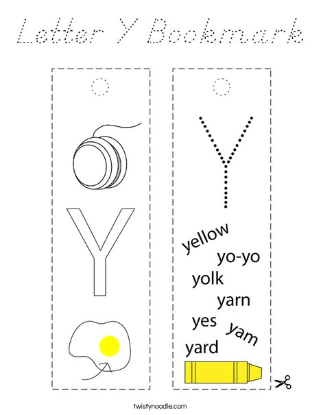 Letter Y Bookmark Coloring Page