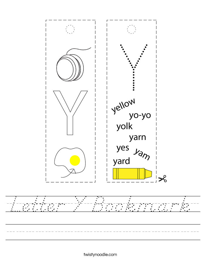 Letter Y Bookmark Worksheet