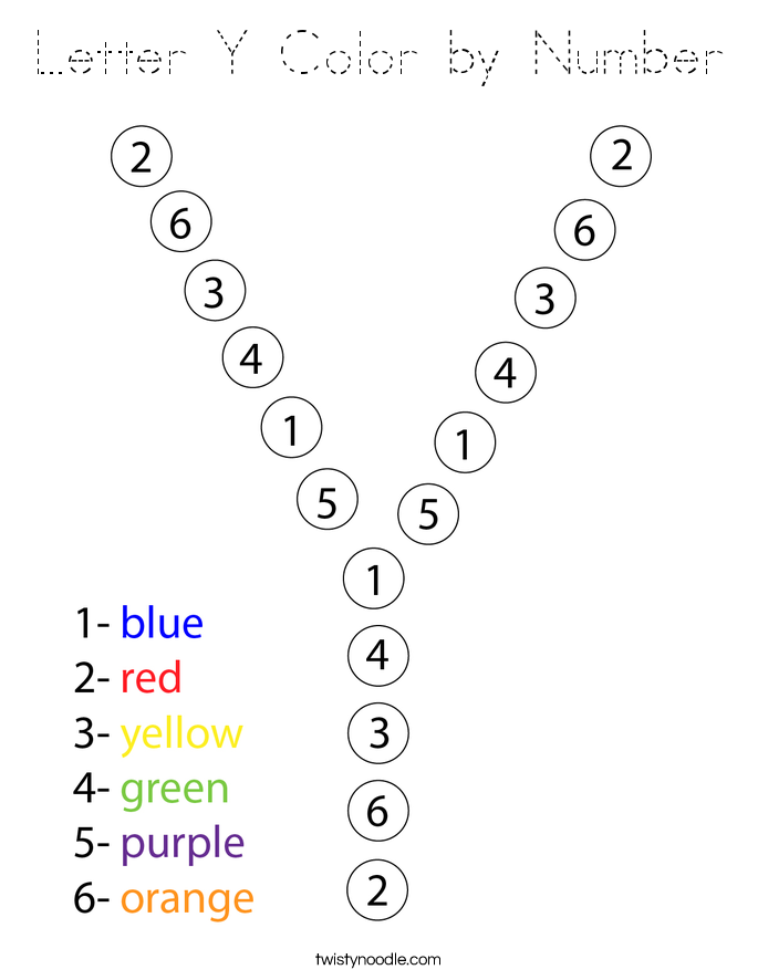 Letter Y Color by Number Coloring Page