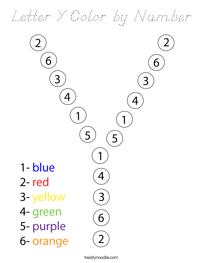 Letter Y Color by Number Coloring Page