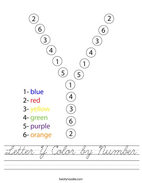 Letter Y Color by Number Worksheet