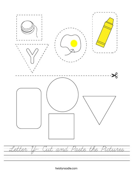 Letter Y- Cut and Paste the Pictures Worksheet