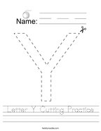 Letter Y Cutting Practice Handwriting Sheet