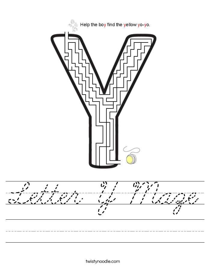 Letter Y Maze Worksheet
