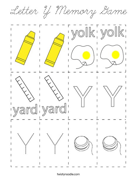 Letter Y Memory Game Coloring Page