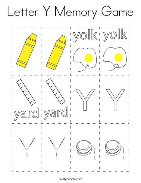 Letter Y Memory Game Coloring Page