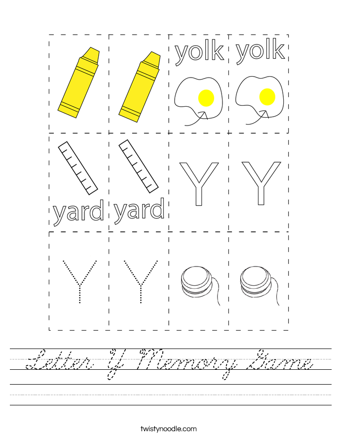 Letter Y Memory Game Worksheet