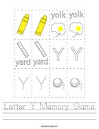 Letter Y Memory Game Handwriting Sheet