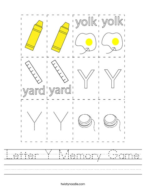 Letter Y Memory Game Worksheet