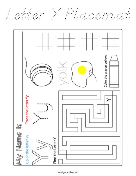 Letter Y Placemat Coloring Page