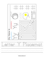 Letter Y Placemat Handwriting Sheet
