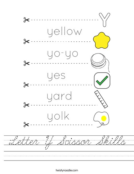 Letter Y Scissor Skills Worksheet