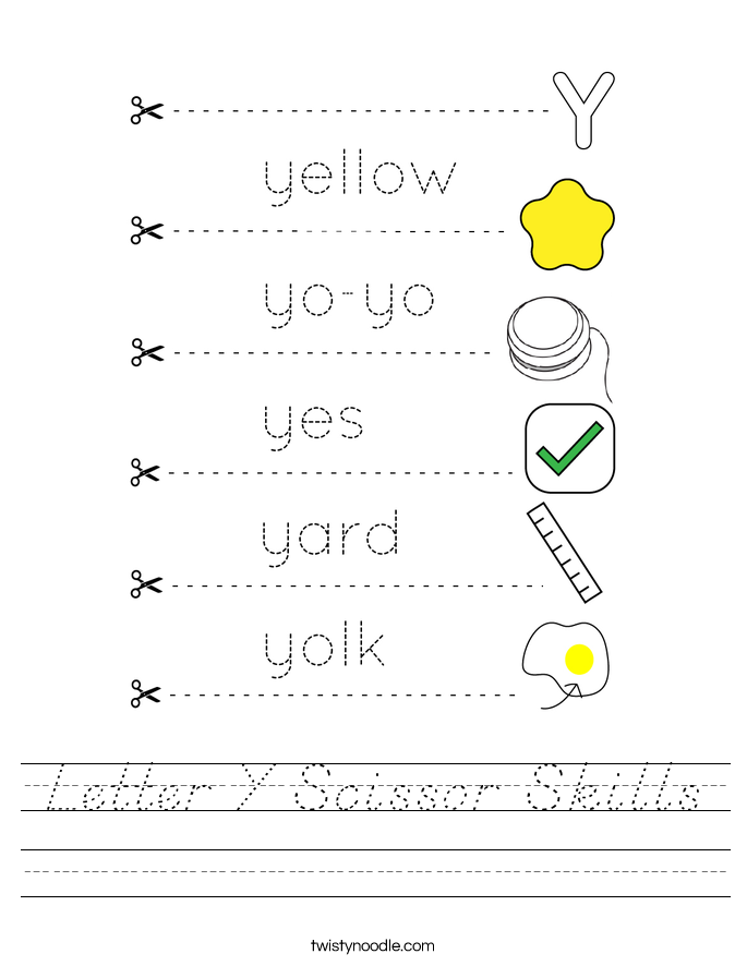 Letter Y Scissor Skills Worksheet