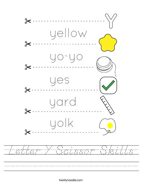 Letter Y Scissor Skills Worksheet