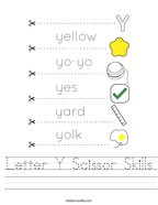 Letter Y Scissor Skills Handwriting Sheet