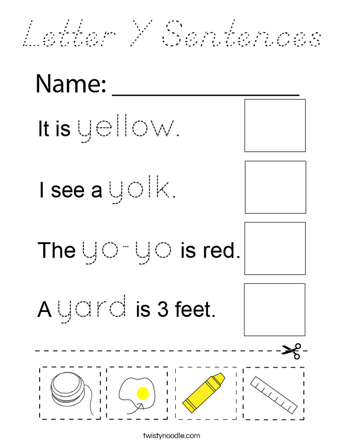 Letter Y Sentences Coloring Page