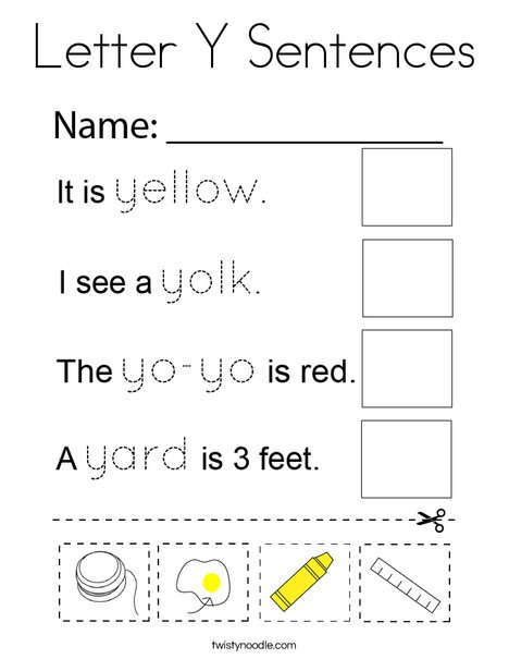 Letter Y  Sentences Coloring Page