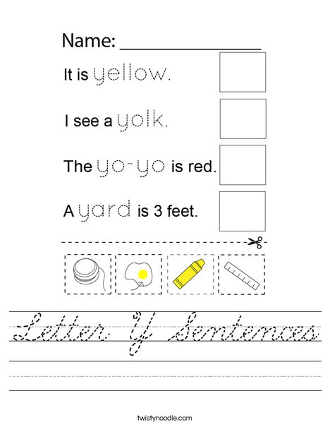 Letter Y  Sentences Worksheet