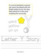 Letter Y Story Handwriting Sheet
