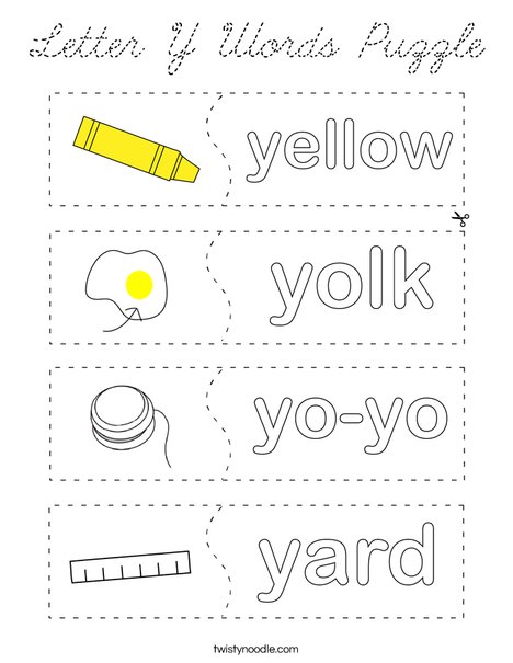 Letter Y Words Puzzle Coloring Page
