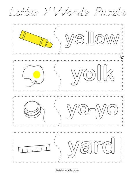 Letter Y Words Puzzle Coloring Page