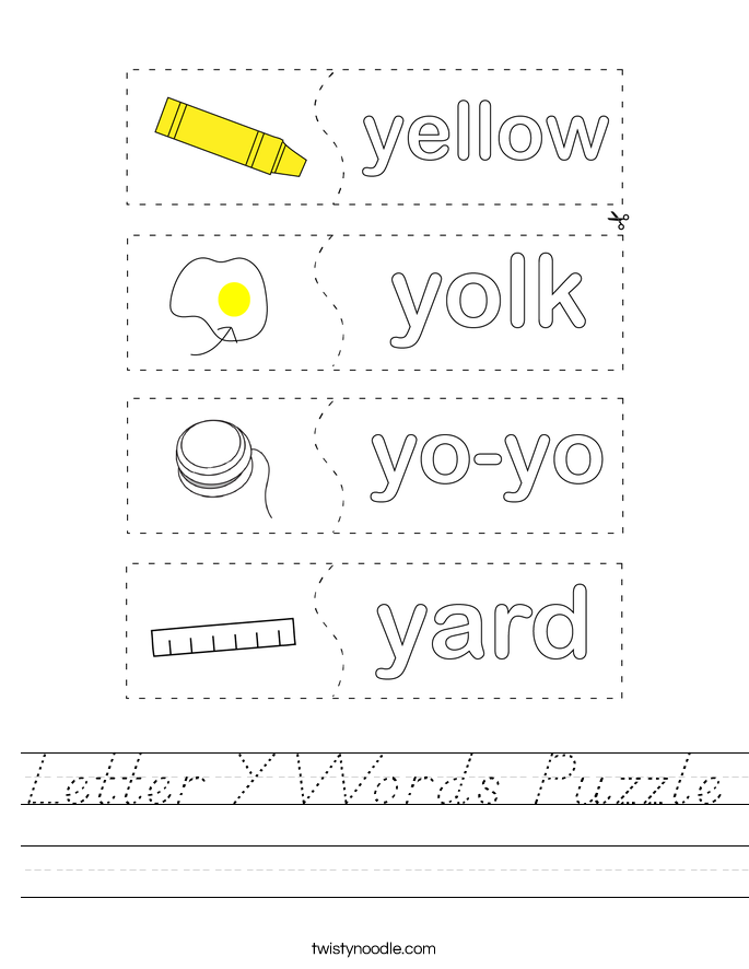 Letter Y Words Puzzle Worksheet