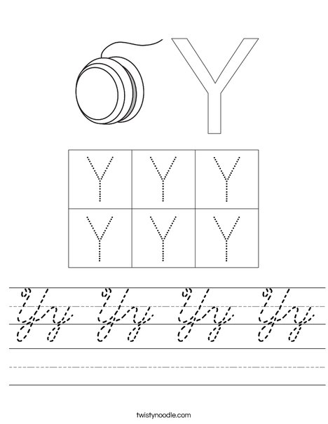 Yy Yy Yy Yy Worksheet - Cursive - Twisty Noodle