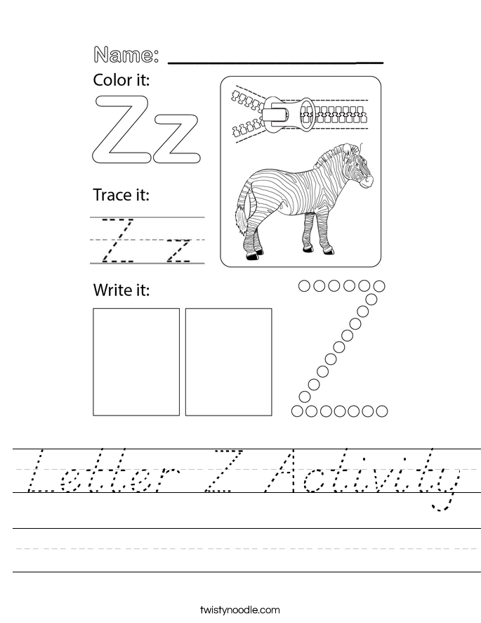 Letter Z Activity Worksheet